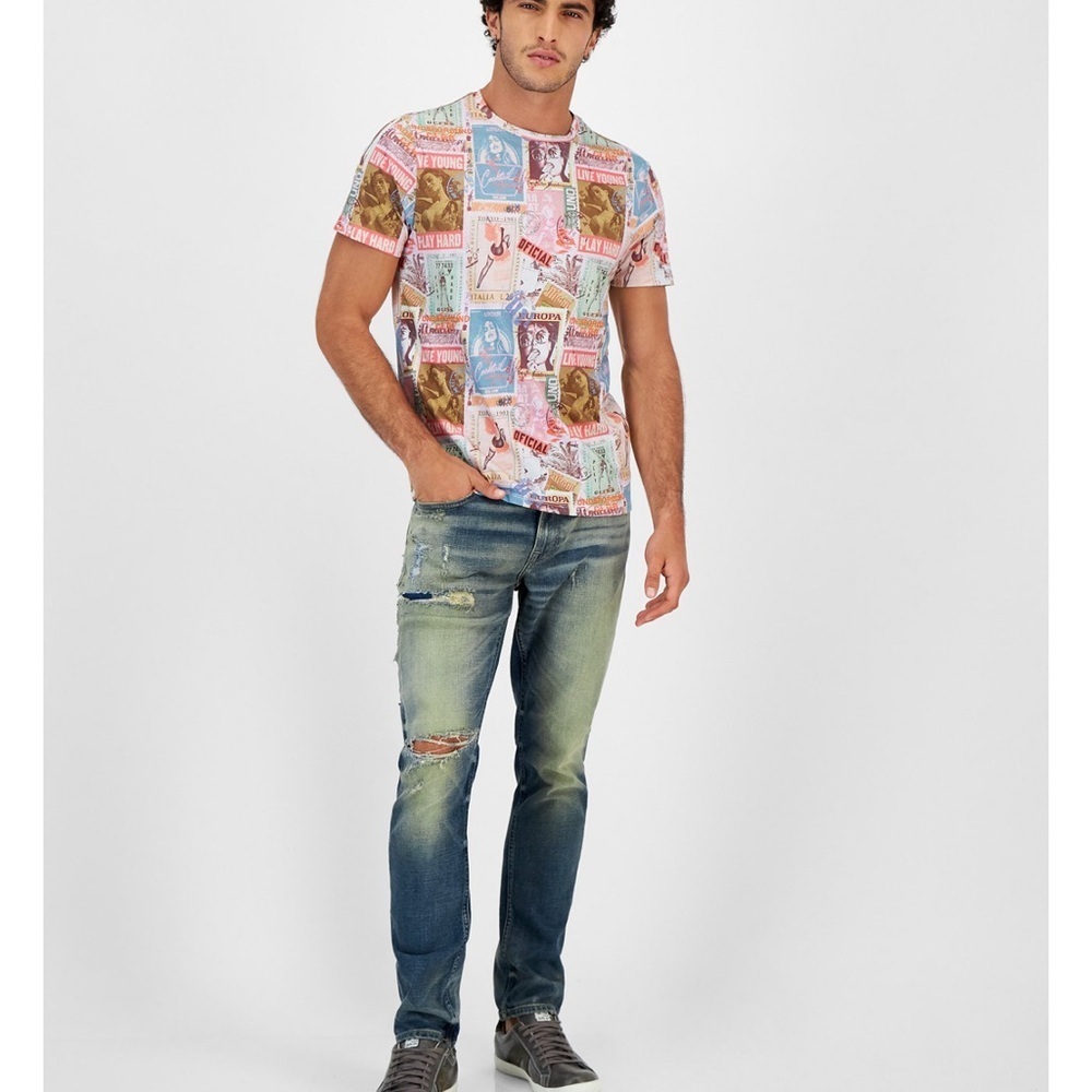 New GUESS Men's Global Postcard Graphic Crewneck T-Shirt SZ M - Picture 8 of 8
